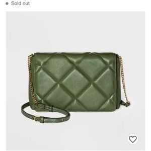 A New Day green olive square guilted gold chain crossbody purse bag